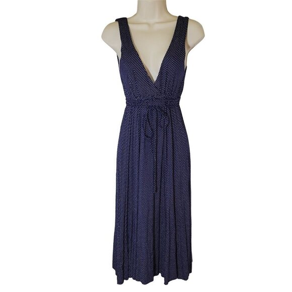 GAP Women Empire Sundress V Neck Navy White Polka Dot Rayon Knit XSmall - Picture 1 of 9